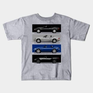 Custom drawing of the four generations of the classic roadster convertible sports car Kids T-Shirt